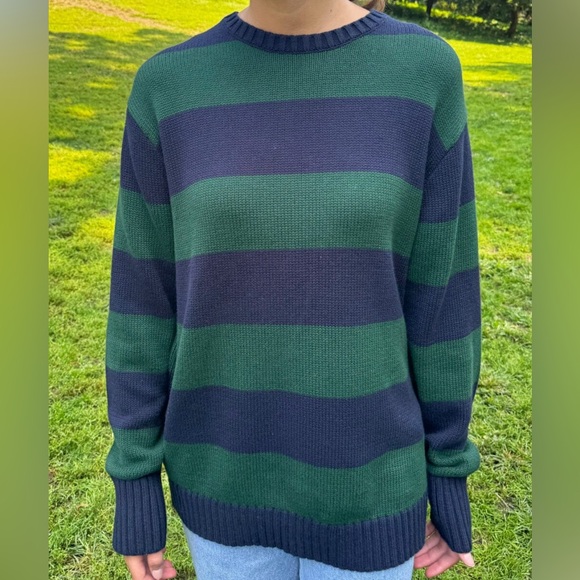Brandy Melville Sweaters - Brandy Melville Dark Green & Navy Thick Stripe Crewneck Sweater Briana Sweater